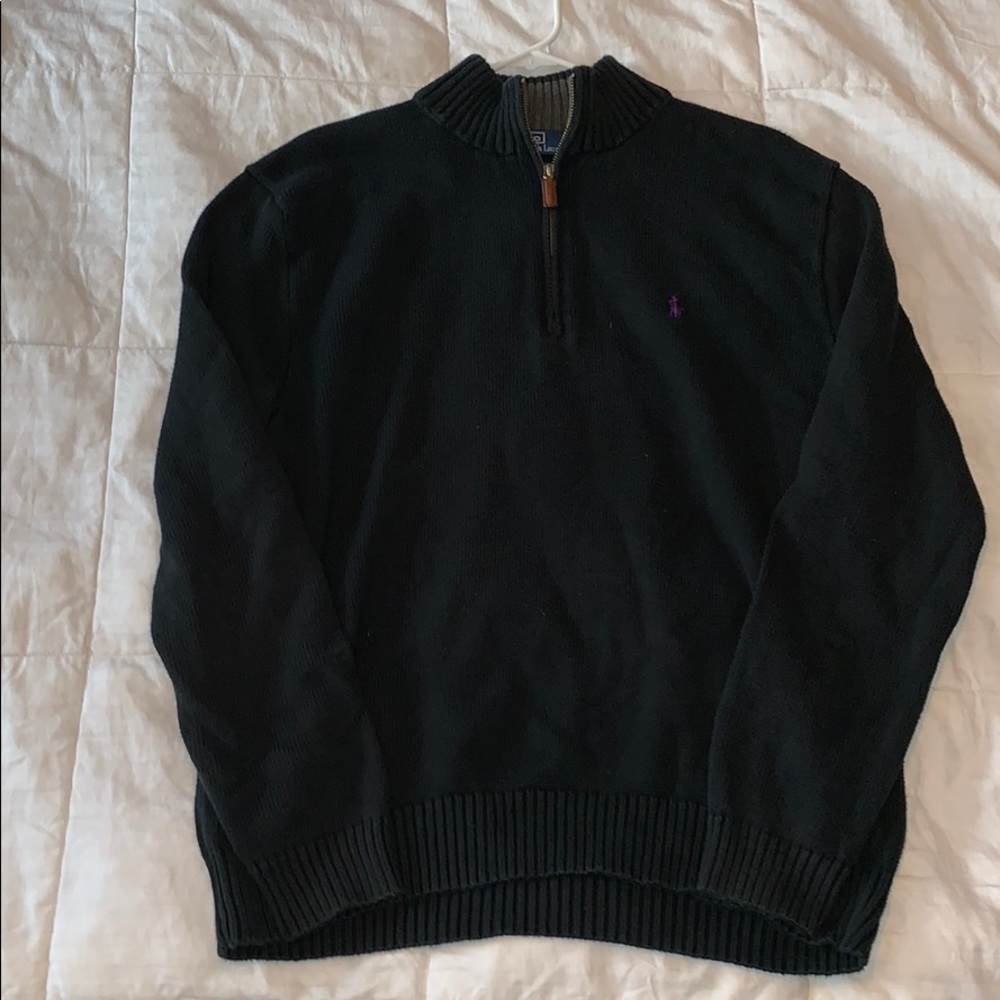 Black knit polo quarter zip pullover